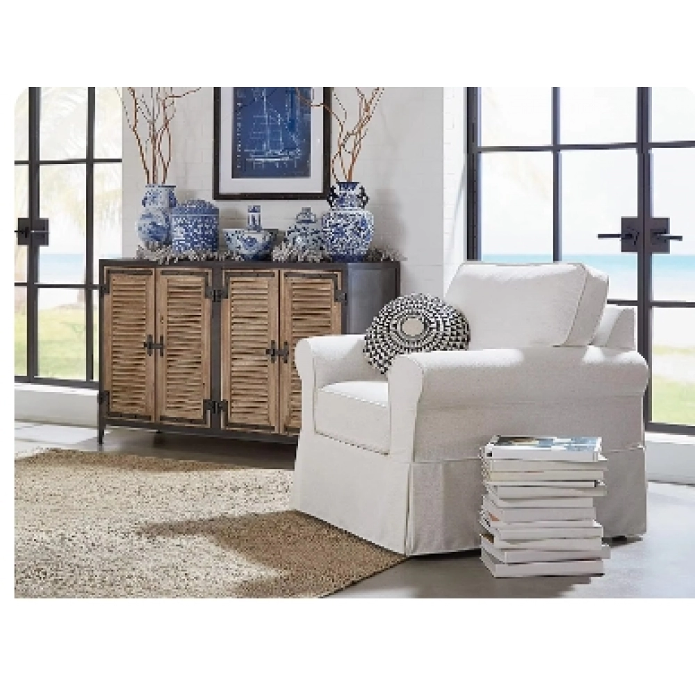 OSP Home Furnishings Ashton Rolled Arm Chair with Slipcover, White